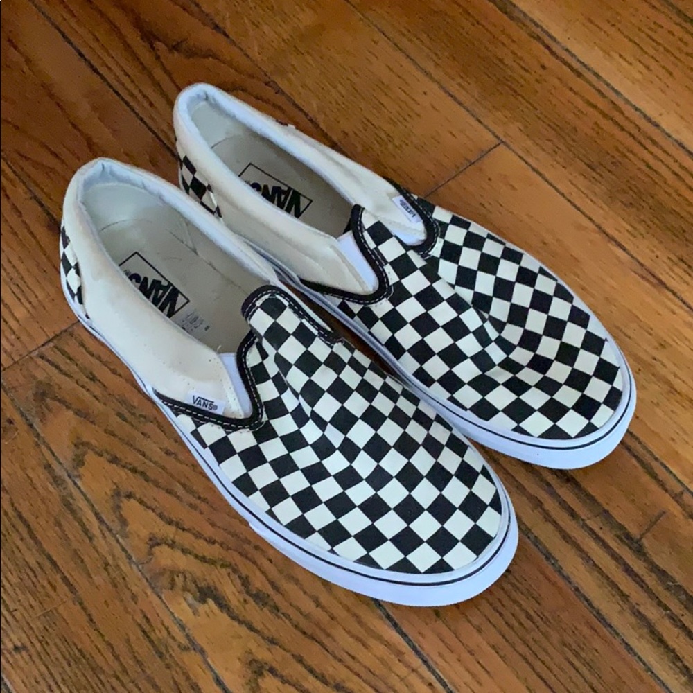 Men’s Size 12 checkered Vans slip on